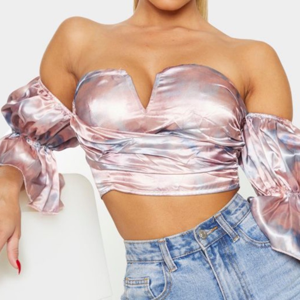 PrettyLittleThing Pink and Lavender  Satin Crop